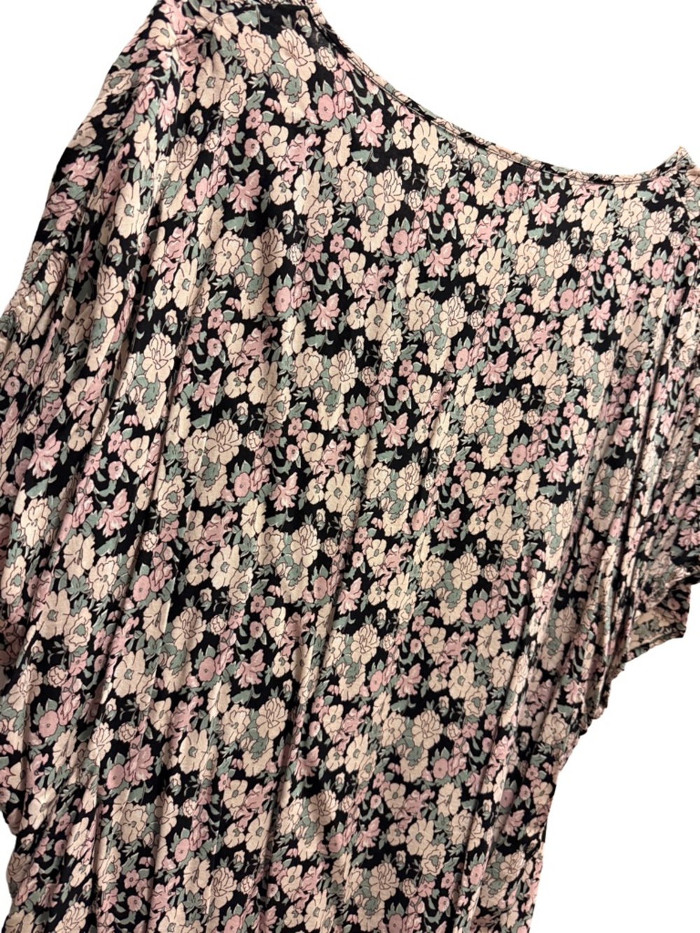 Natural Life Easy V-Neck Top | Black Pink Floral Boho Dolman Blouse M - Picture 7 of 8
